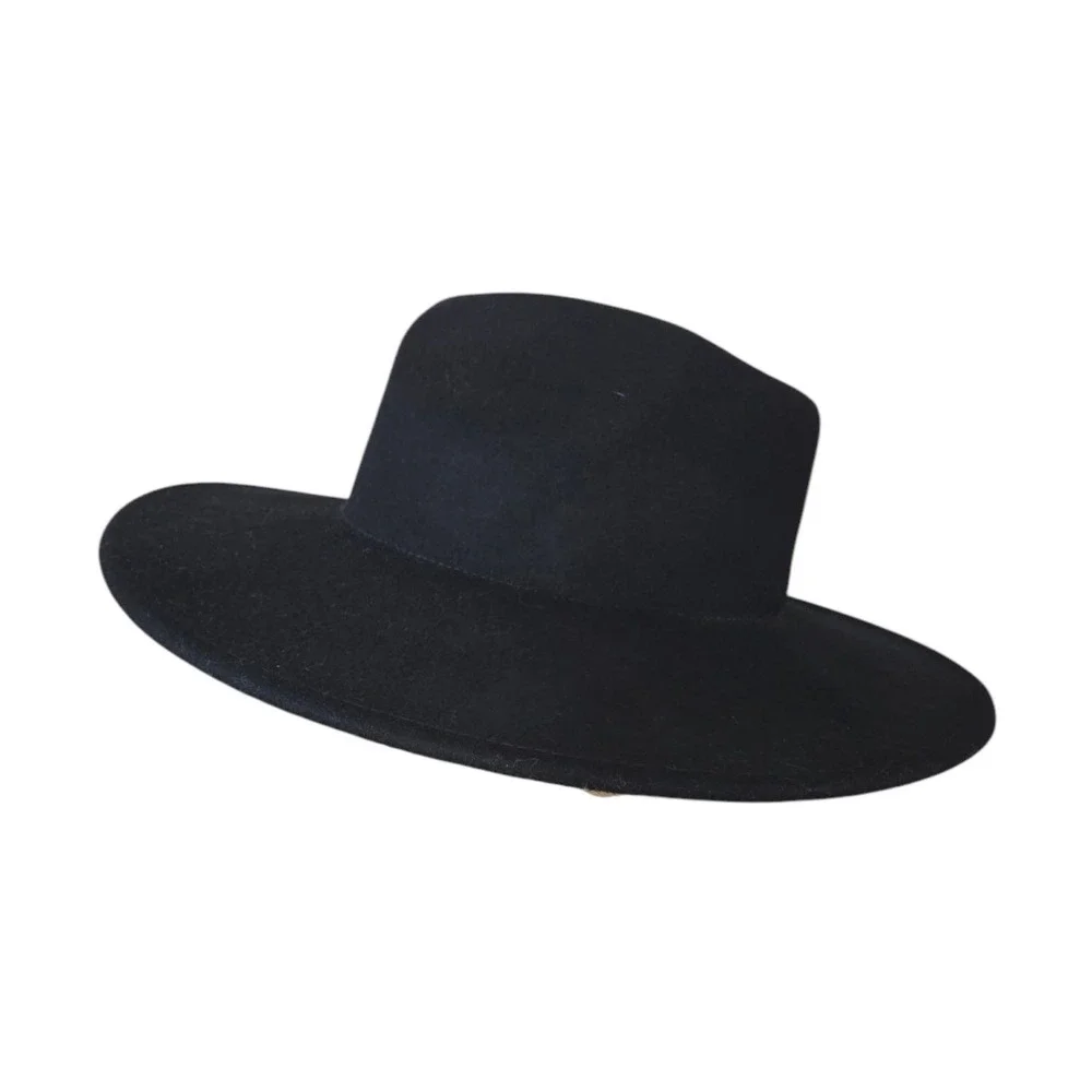 Universal Thread Co. Black Wide Brim Wool Fedora Hat‎ Brass Accents UNISEX